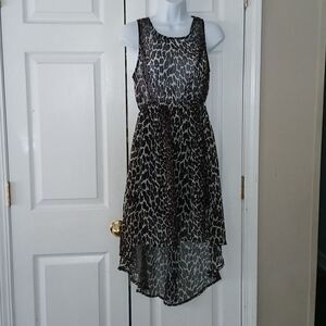 Annabelle black cream tan animal print sleeveless  high low dress Sz S